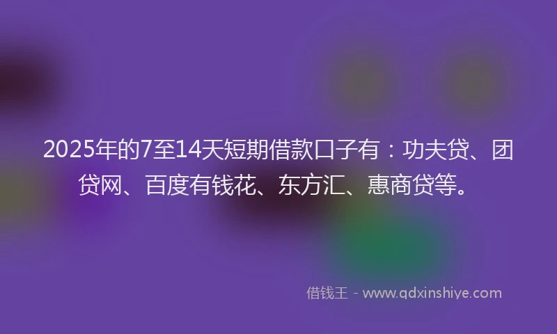 2025年的7至14天短期借款口子有：功夫贷、团贷网、百度有钱花、东方汇、惠商贷等。