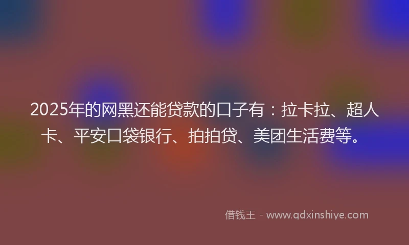2025年的网黑还能贷款的口子有：拉卡拉、超人卡、平安口袋银行、拍拍贷、美团生活费等。
