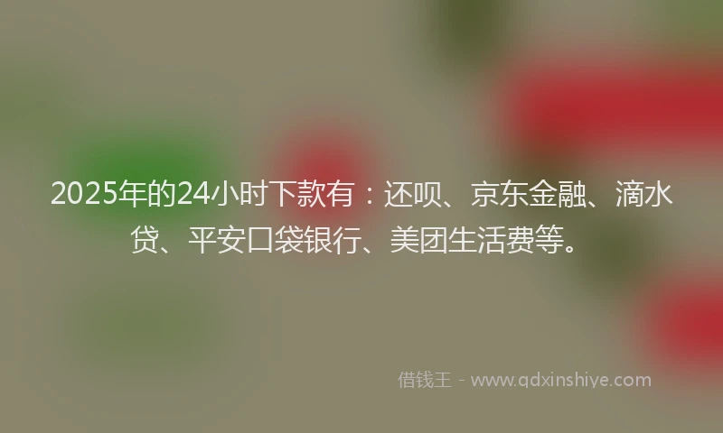 2025年的24小时下款有：还呗、京东金融、滴水贷、平安口袋银行、美团生活费等。