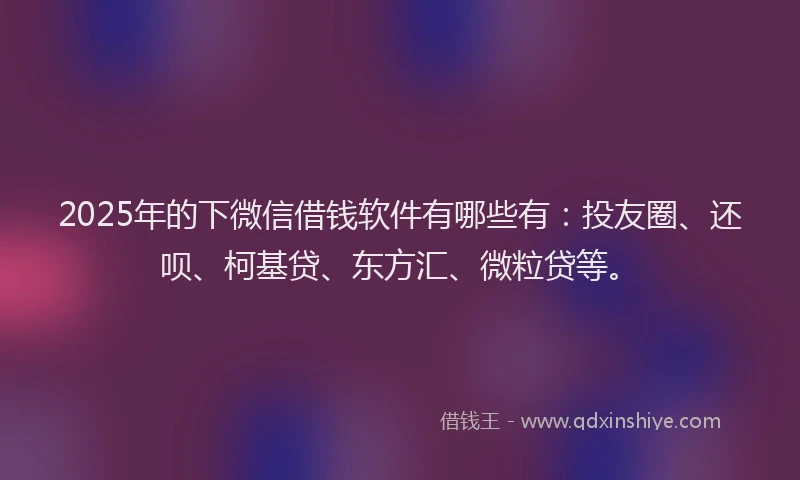 2025年的下微信借钱软件有哪些有：投友圈、还呗、柯基贷、东方汇、微粒贷等。