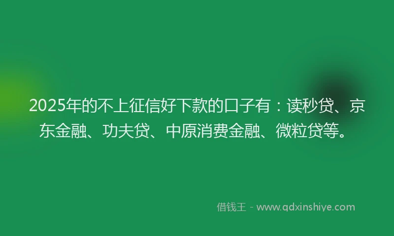 2025年的不上征信好下款的口子有：读秒贷、京东金融、功夫贷、中原消费金融、微粒贷等。