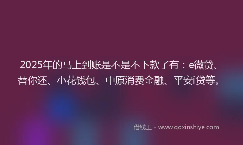 2025年的马上到账是不是不下款了有：e微贷、替你还、小花钱包、中原消费金融、平安i贷等。