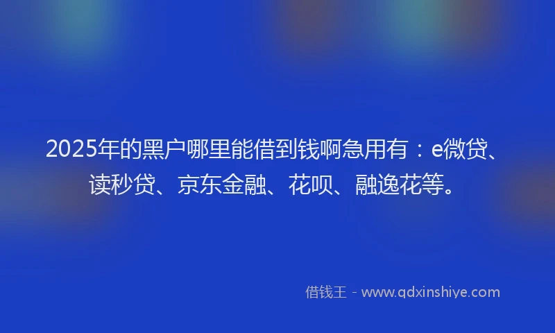 2025年的黑户哪里能借到钱啊急用有：e微贷、读秒贷、京东金融、花呗、融逸花等。