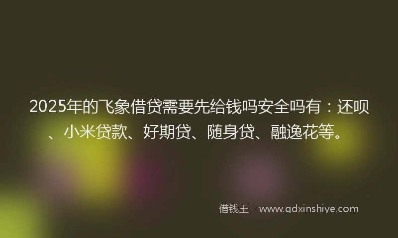 2025年的飞象借贷需要先给钱吗安全吗有：还呗、小米贷款、好期贷、随身贷、融逸花等。
