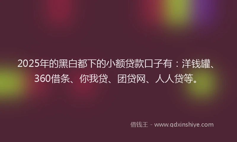 2025年的黑白都下的小额贷款口子有：洋钱罐、360借条、你我贷、团贷网、人人贷等。