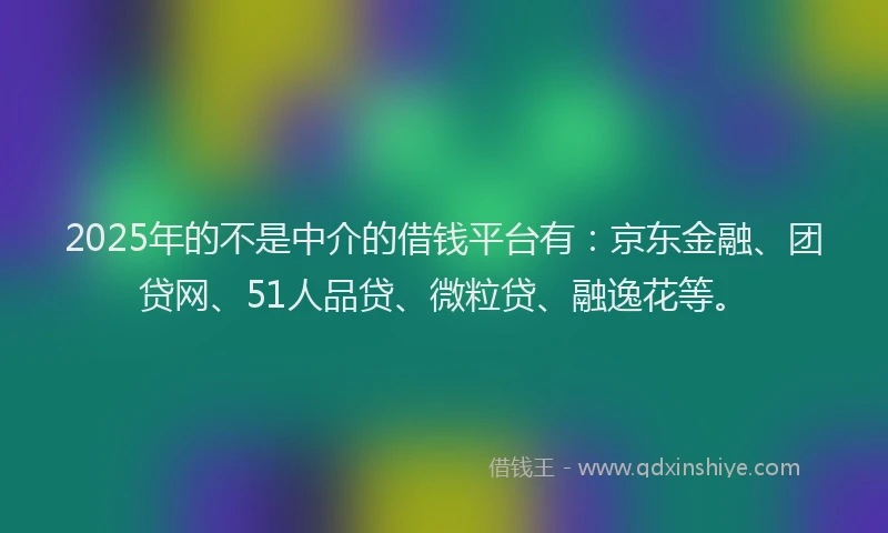 2025年的不是中介的借钱平台有：京东金融、团贷网、51人品贷、微粒贷、融逸花等。