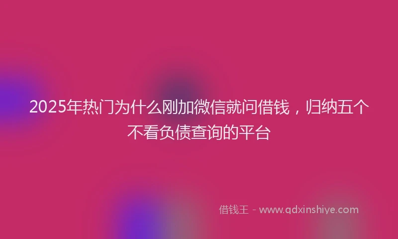 2025年热门为什么刚加微信就问借钱，归纳五个不看负债查询的平台
