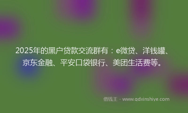 2025年的黑户贷款交流群有：e微贷、洋钱罐、京东金融、平安口袋银行、美团生活费等。