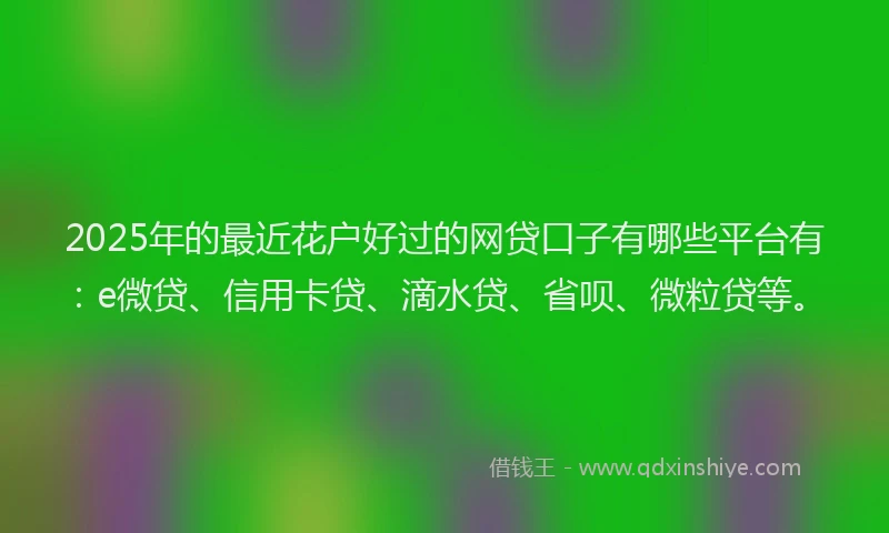 2025年的最近花户好过的网贷口子有哪些平台有：e微贷、信用卡贷、滴水贷、省呗、微粒贷等。