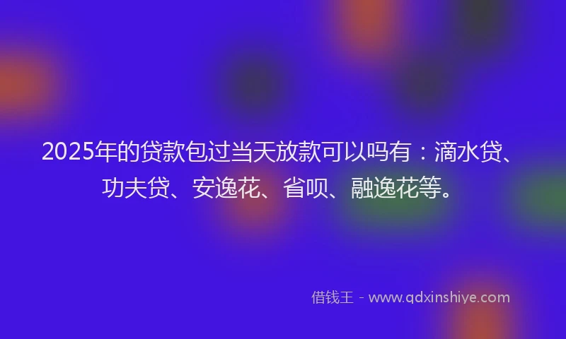 2025年的贷款包过当天放款可以吗有：滴水贷、功夫贷、安逸花、省呗、融逸花等。