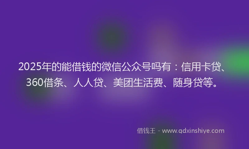 2025年的能借钱的微信公众号吗有：信用卡贷、360借条、人人贷、美团生活费、随身贷等。