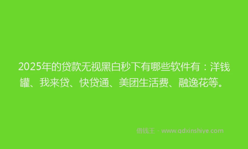 2025年的贷款无视黑白秒下有哪些软件有：洋钱罐、我来贷、快贷通、美团生活费、融逸花等。