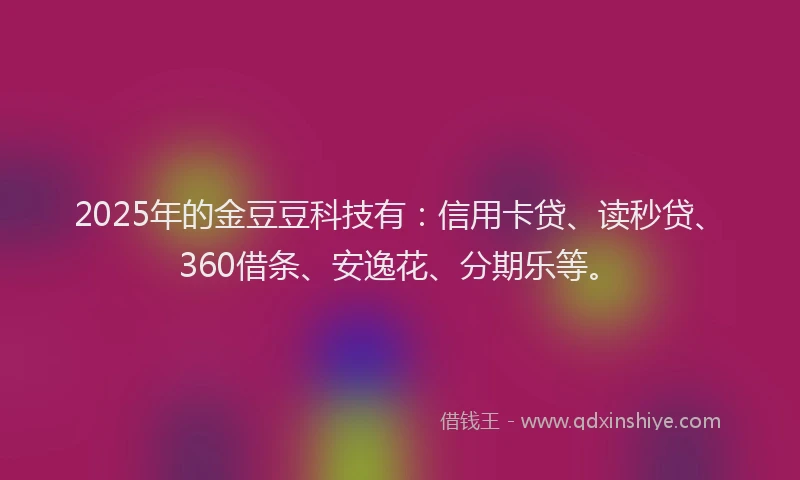2025年的金豆豆科技有：信用卡贷、读秒贷、360借条、安逸花、分期乐等。