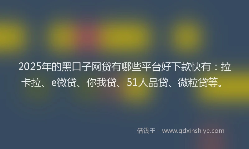 2025年的黑口子网贷有哪些平台好下款快有：拉卡拉、e微贷、你我贷、51人品贷、微粒贷等。