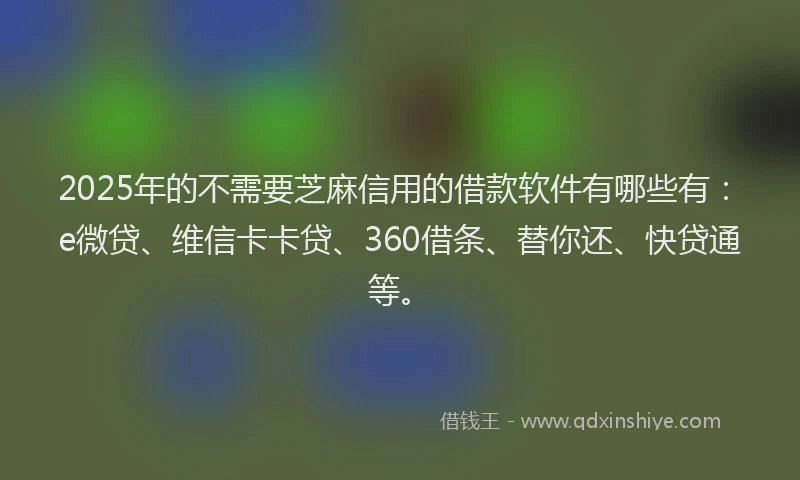 2025年的不需要芝麻信用的借款软件有哪些有：e微贷、维信卡卡贷、360借条、替你还、快贷通等。