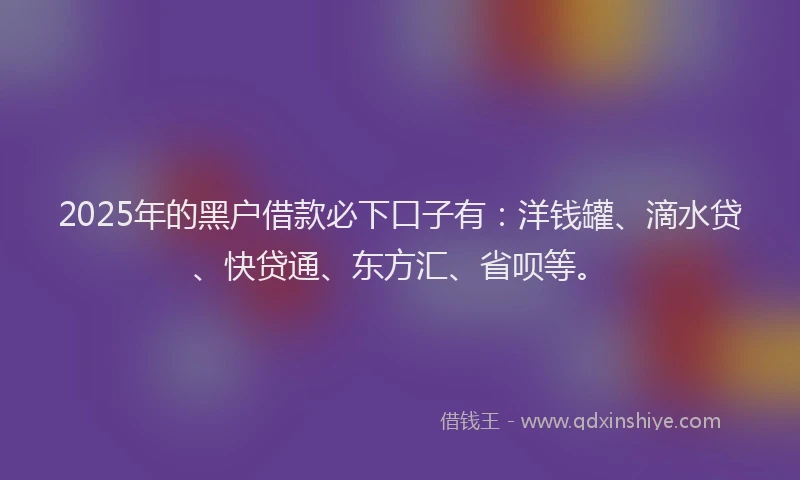 2025年的黑户借款必下口子有：洋钱罐、滴水贷、快贷通、东方汇、省呗等。