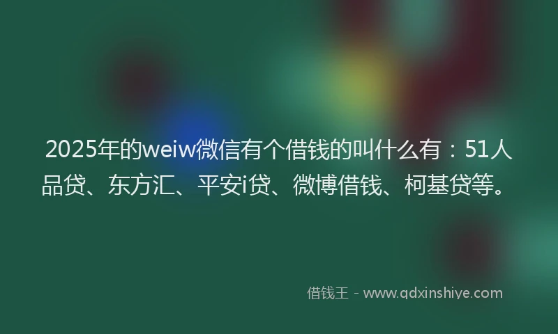 2025年的weiw微信有个借钱的叫什么有：51人品贷、东方汇、平安i贷、微博借钱、柯基贷等。