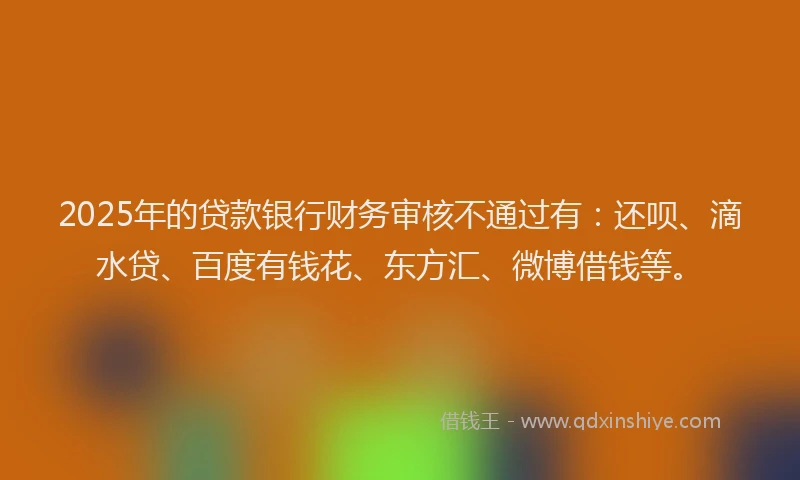 2025年的贷款银行财务审核不通过有：还呗、滴水贷、百度有钱花、东方汇、微博借钱等。