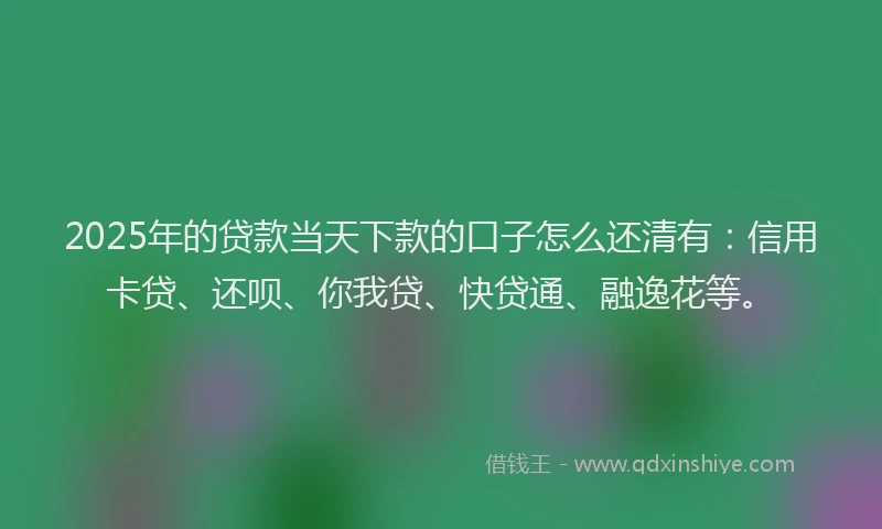 2025年的贷款当天下款的口子怎么还清有：信用卡贷、还呗、你我贷、快贷通、融逸花等。