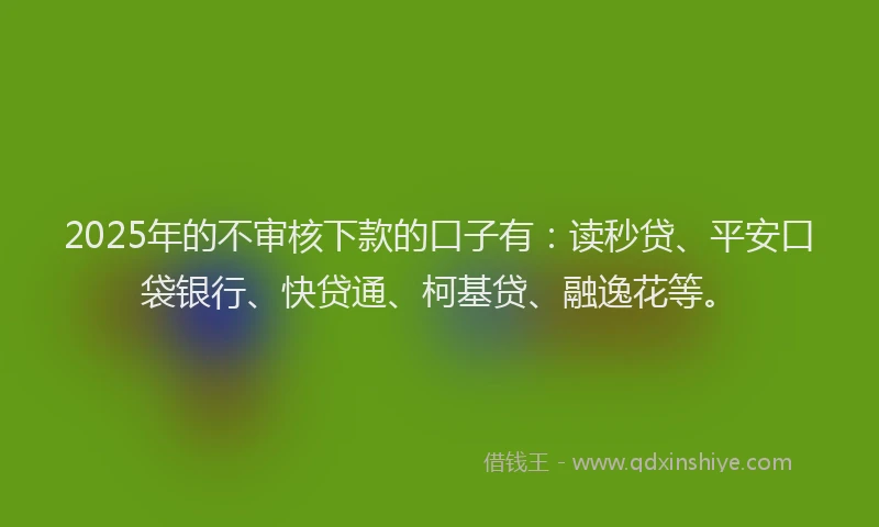 2025年的不审核下款的口子有：读秒贷、平安口袋银行、快贷通、柯基贷、融逸花等。