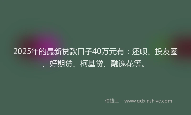 2025年的最新贷款口子40万元有：还呗、投友圈、好期贷、柯基贷、融逸花等。