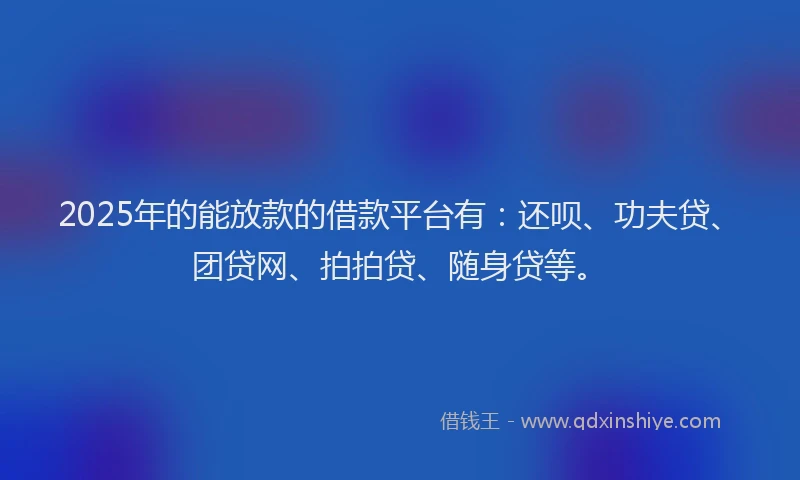 2025年的能放款的借款平台有：还呗、功夫贷、团贷网、拍拍贷、随身贷等。