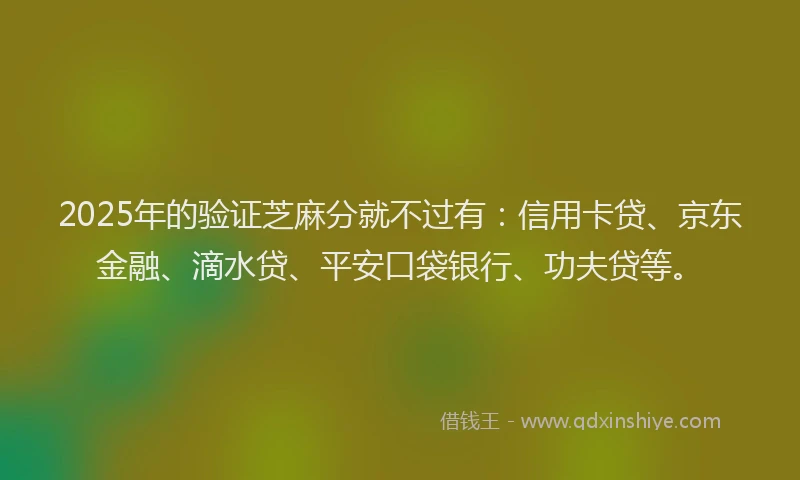 2025年的验证芝麻分就不过有：信用卡贷、京东金融、滴水贷、平安口袋银行、功夫贷等。