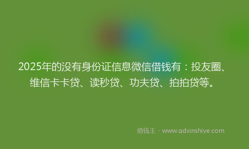 2025年的没有身份证信息微信借钱有：投友圈、维信卡卡贷、读秒贷、功夫贷、拍拍贷等。