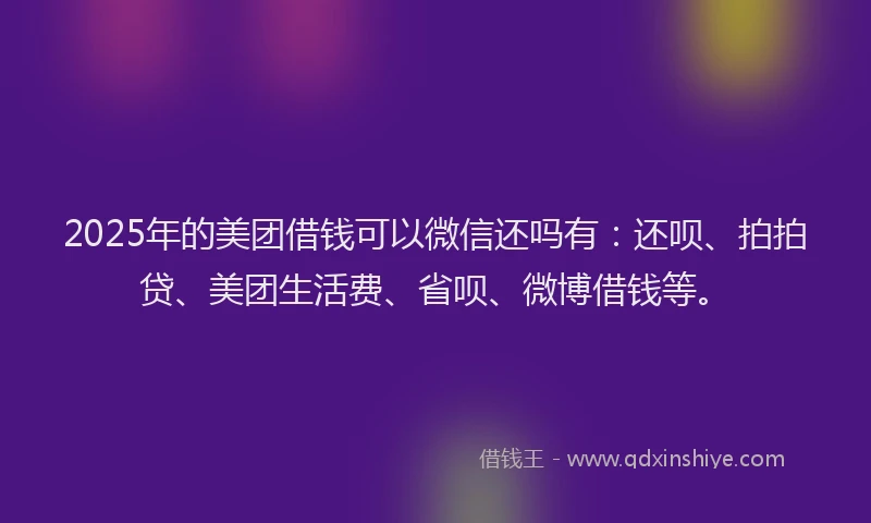 2025年的美团借钱可以微信还吗有：还呗、拍拍贷、美团生活费、省呗、微博借钱等。