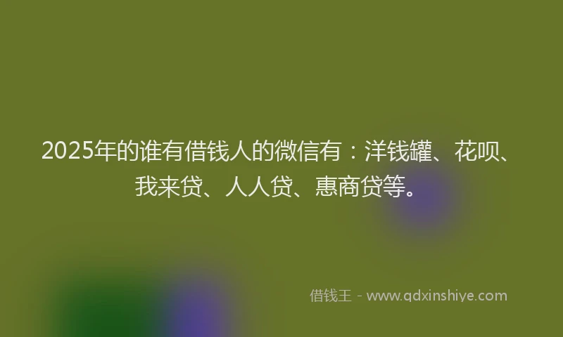 2025年的谁有借钱人的微信有：洋钱罐、花呗、我来贷、人人贷、惠商贷等。