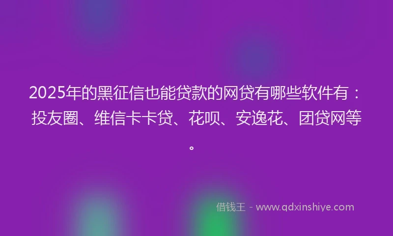 2025年的黑征信也能贷款的网贷有哪些软件有：投友圈、维信卡卡贷、花呗、安逸花、团贷网等。