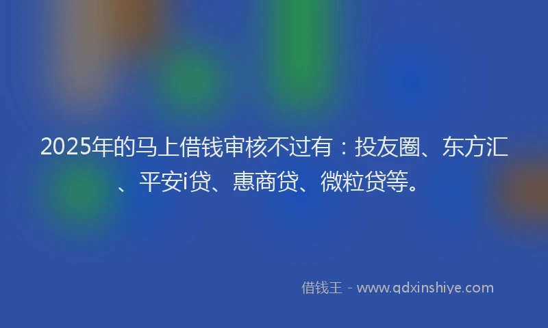 2025年的马上借钱审核不过有：投友圈、东方汇、平安i贷、惠商贷、微粒贷等。