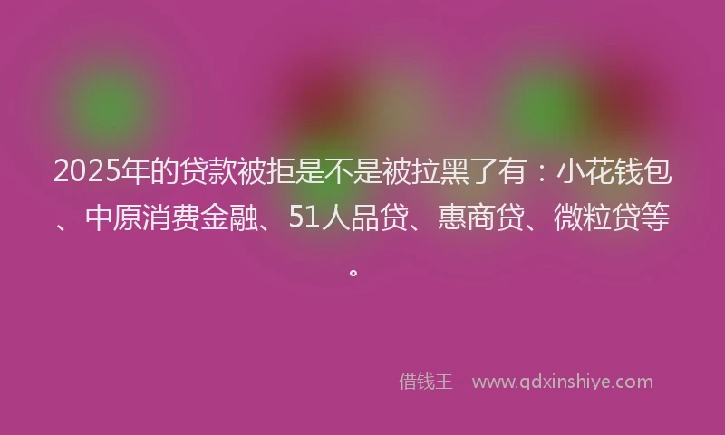 2025年的贷款被拒是不是被拉黑了有：小花钱包、中原消费金融、51人品贷、惠商贷、微粒贷等。