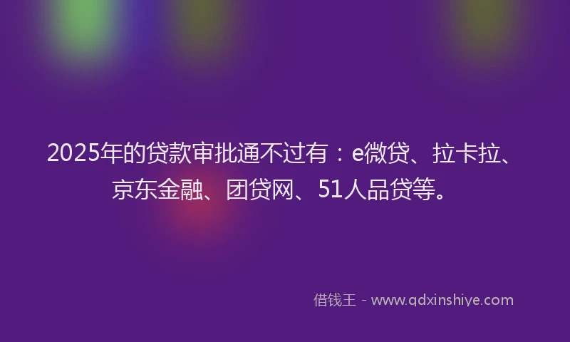 2025年的贷款审批通不过有：e微贷、拉卡拉、京东金融、团贷网、51人品贷等。