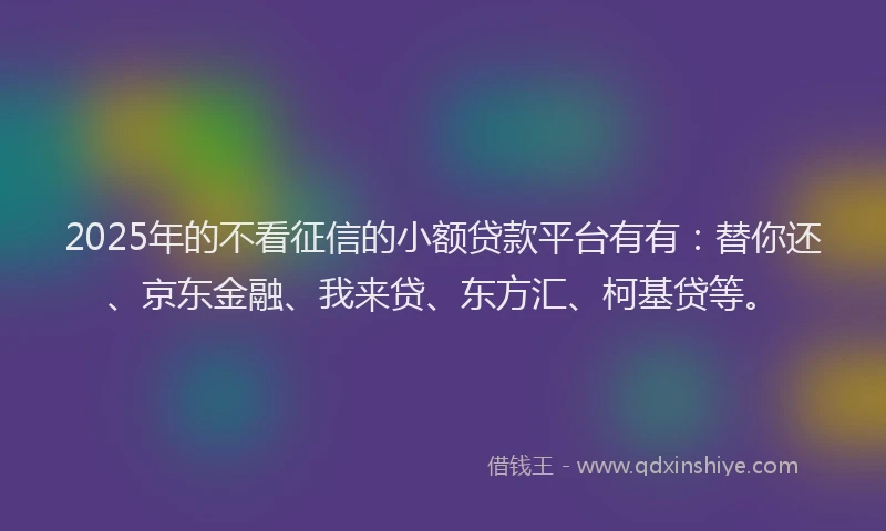2025年的不看征信的小额贷款平台有有：替你还、京东金融、我来贷、东方汇、柯基贷等。