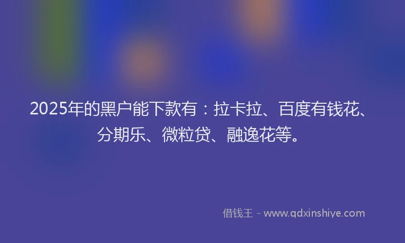 2025年的黑户能下款有：拉卡拉、百度有钱花、分期乐、微粒贷、融逸花等。