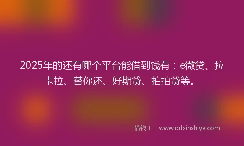 2025年的还有哪个平台能借到钱有：e微贷、拉卡拉、替你还、好期贷、拍拍贷等。