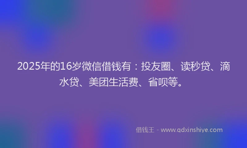 2025年的16岁微信借钱有：投友圈、读秒贷、滴水贷、美团生活费、省呗等。