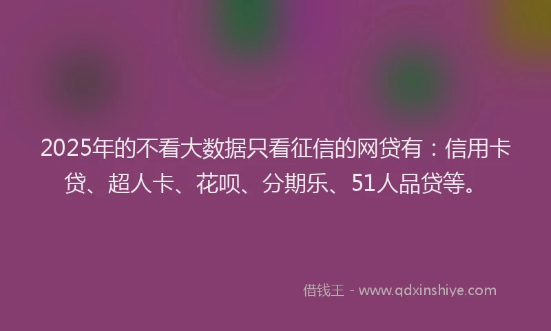 2025年的不看大数据只看征信的网贷有：信用卡贷、超人卡、花呗、分期乐、51人品贷等。