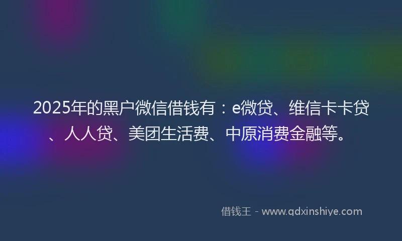 2025年的黑户微信借钱有：e微贷、维信卡卡贷、人人贷、美团生活费、中原消费金融等。