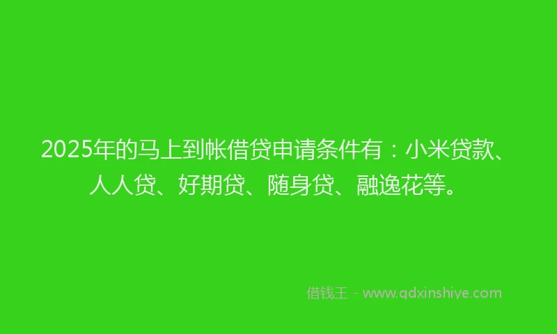2025年的马上到帐借贷申请条件有：小米贷款、人人贷、好期贷、随身贷、融逸花等。