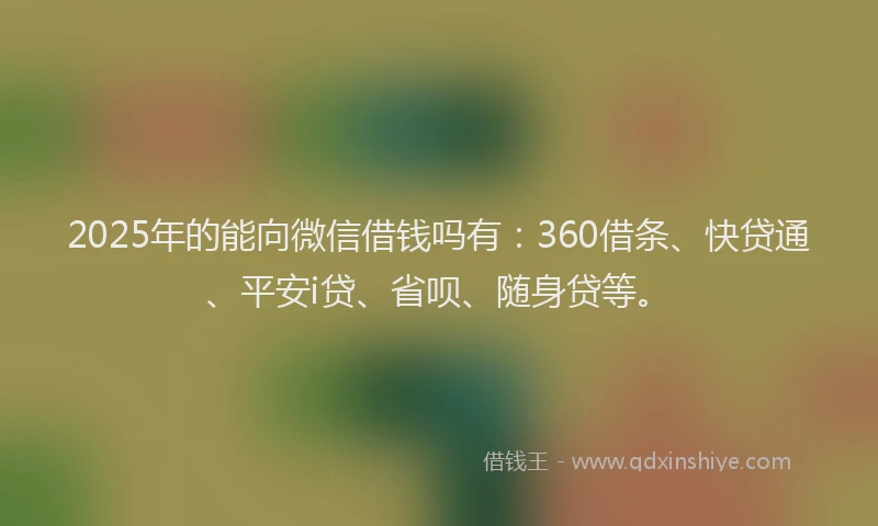 2025年的能向微信借钱吗有：360借条、快贷通、平安i贷、省呗、随身贷等。