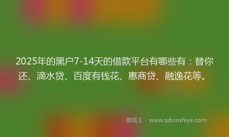 2025年的黑户7-14天的借款平台有哪些有：替你还、滴水贷、百度有钱花、惠商贷、融逸花等。