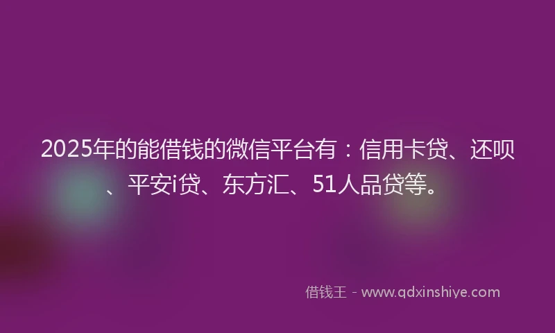 2025年的能借钱的微信平台有：信用卡贷、还呗、平安i贷、东方汇、51人品贷等。