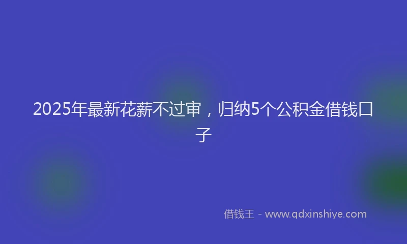 2025年最新花薪不过审，归纳5个公积金借钱口子