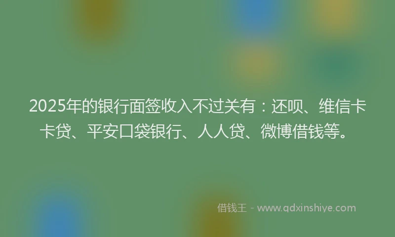 2025年的银行面签收入不过关有：还呗、维信卡卡贷、平安口袋银行、人人贷、微博借钱等。