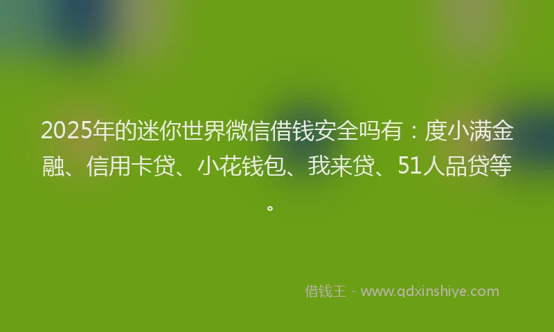 2025年的迷你世界微信借钱安全吗有：度小满金融、信用卡贷、小花钱包、我来贷、51人品贷等。