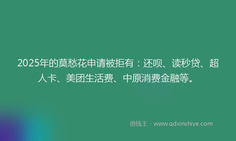 2025年的莫愁花申请被拒有：还呗、读秒贷、超人卡、美团生活费、中原消费金融等。
