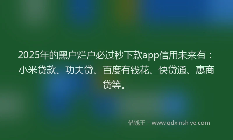 2025年的黑户烂户必过秒下款app信用未来有：小米贷款、功夫贷、百度有钱花、快贷通、惠商贷等。