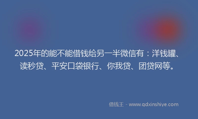2025年的能不能借钱给另一半微信有：洋钱罐、读秒贷、平安口袋银行、你我贷、团贷网等。